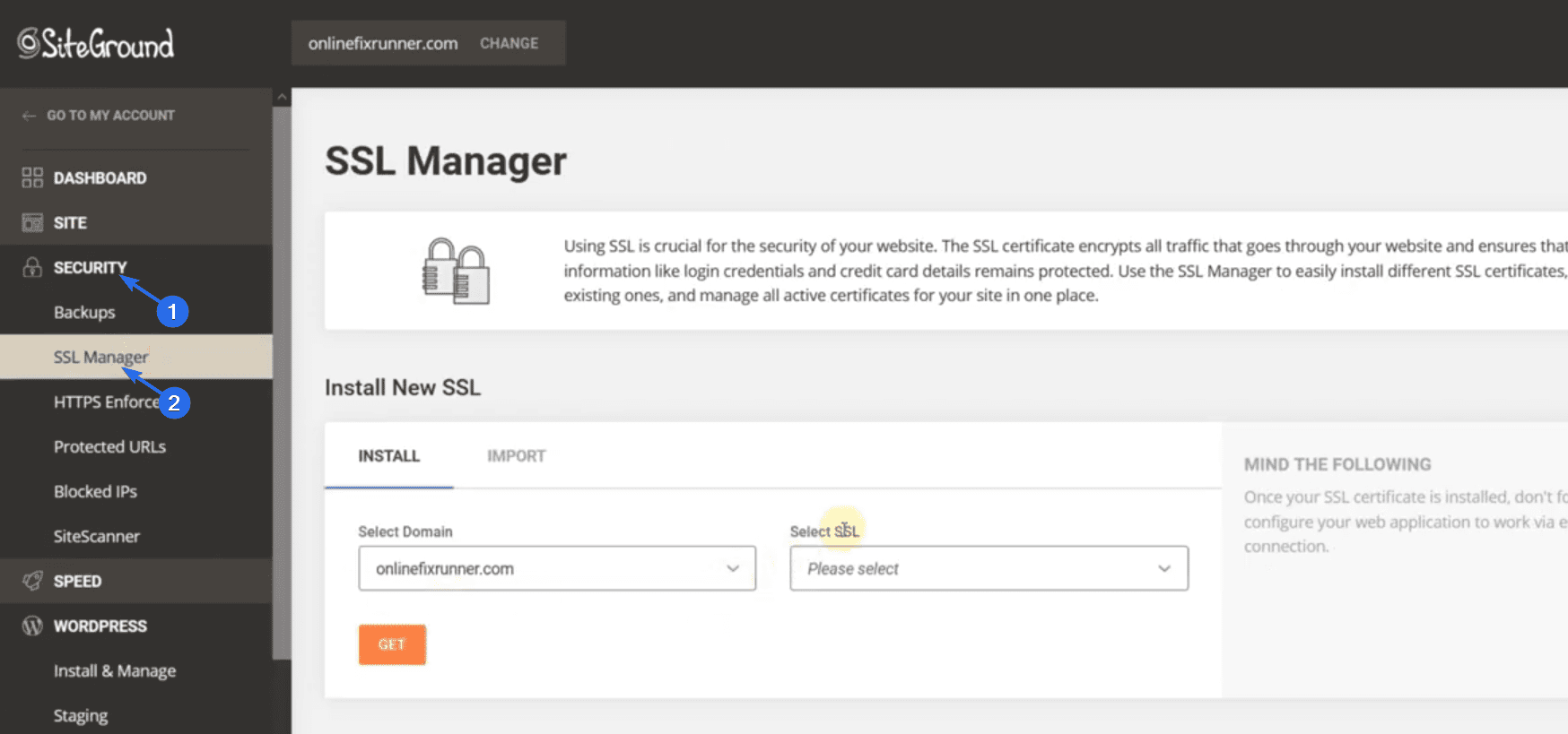 Sekcja menedżera SSL