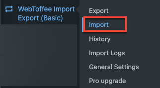 opzione di importazione da WebToffee Importa Esporta dalla dashboard