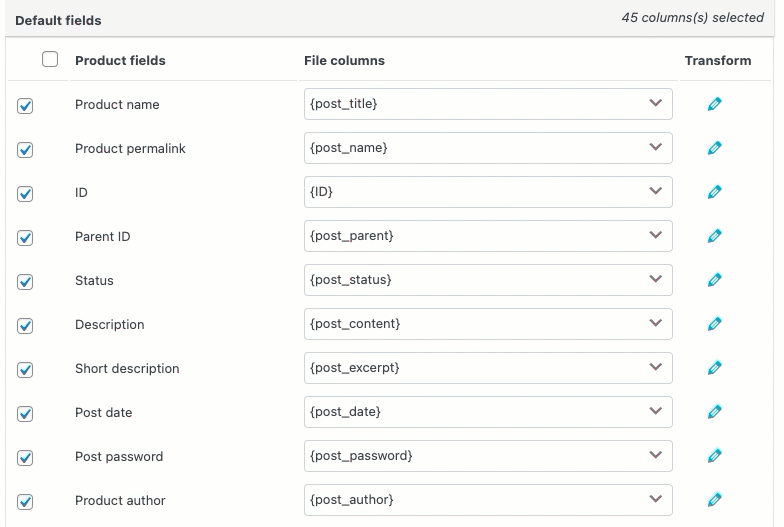 mappatura delle colonne dal file CSV