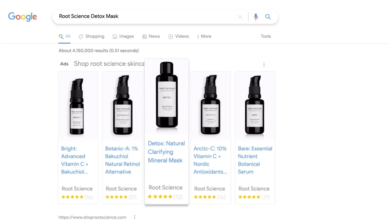 Listări de produse Root Science pe Google