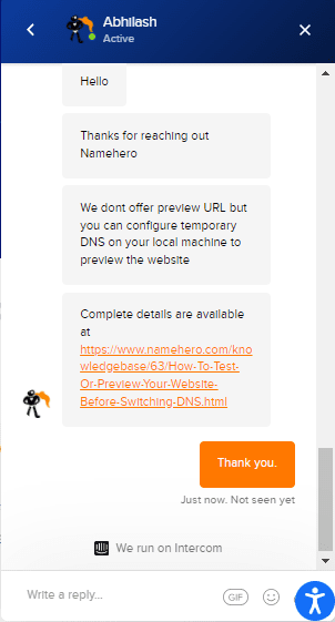 Bate-papo ao vivo do Namehero