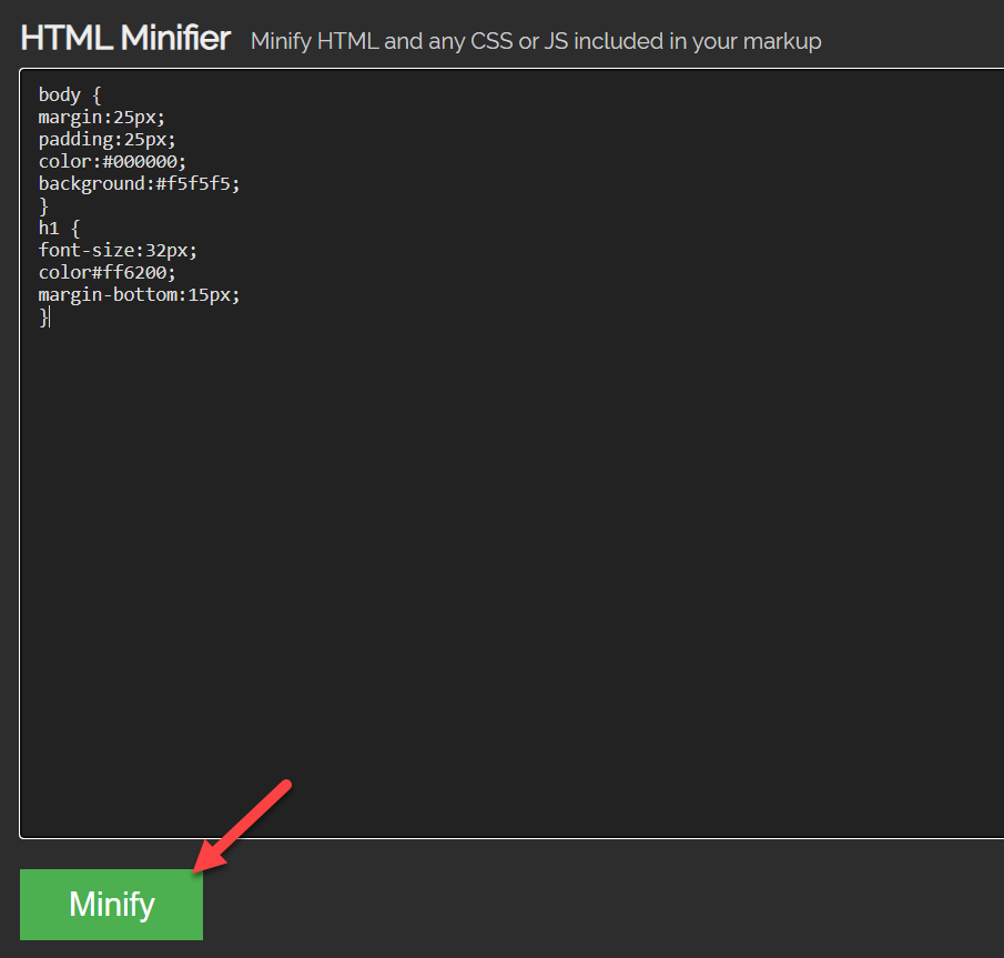 minimizza il codice CSS