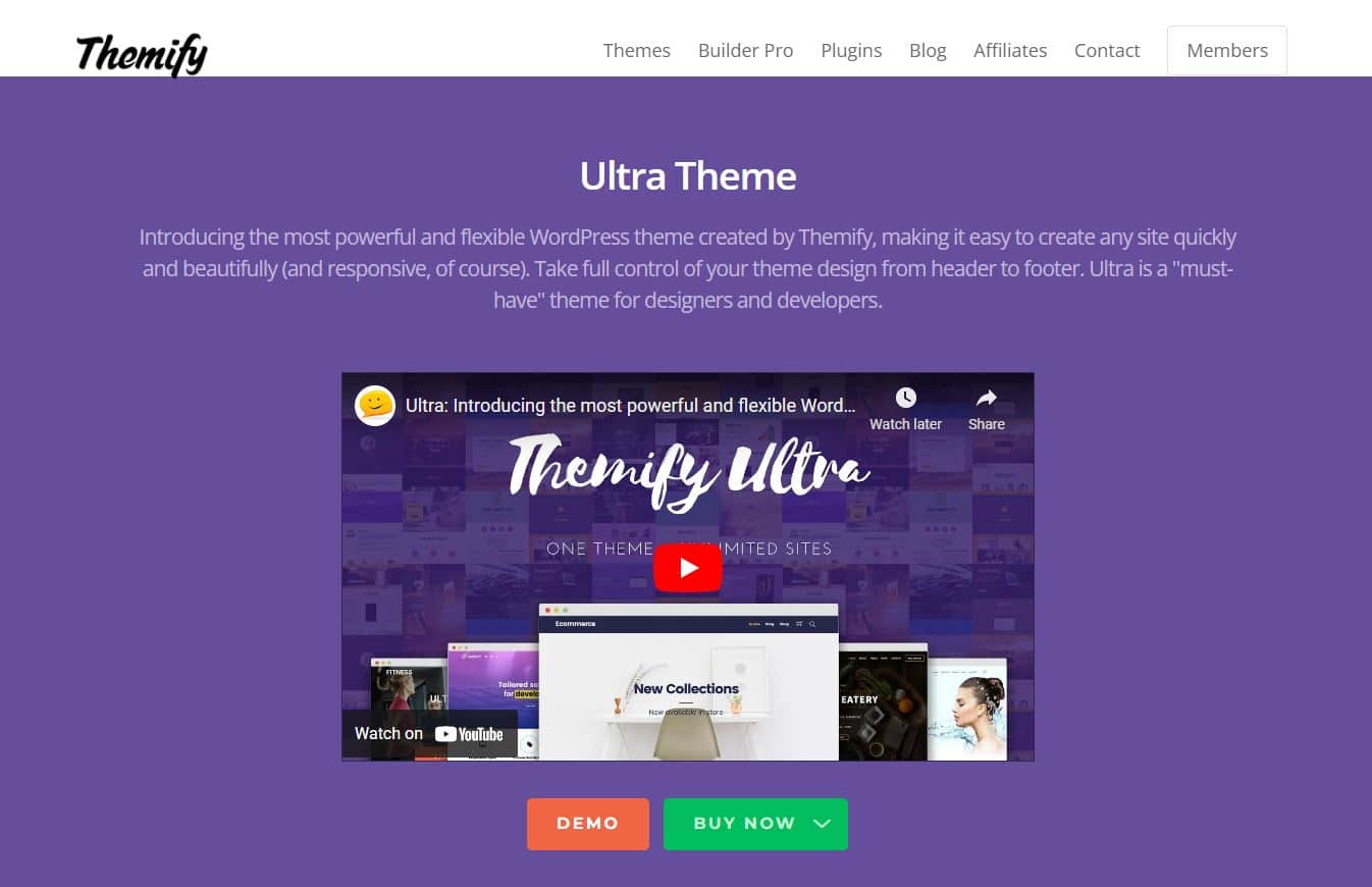Screenshot del sito Web per Ultra, un tema WordPress utile agli affiliati di marketing.
