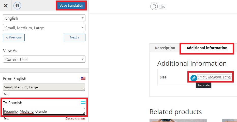 variasi produk cara menerjemahkan woocommerce