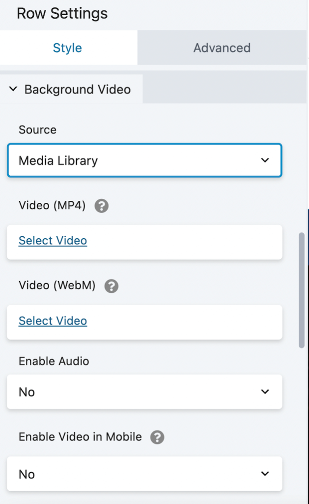Scelta di una sorgente video in Beaver Builder.
