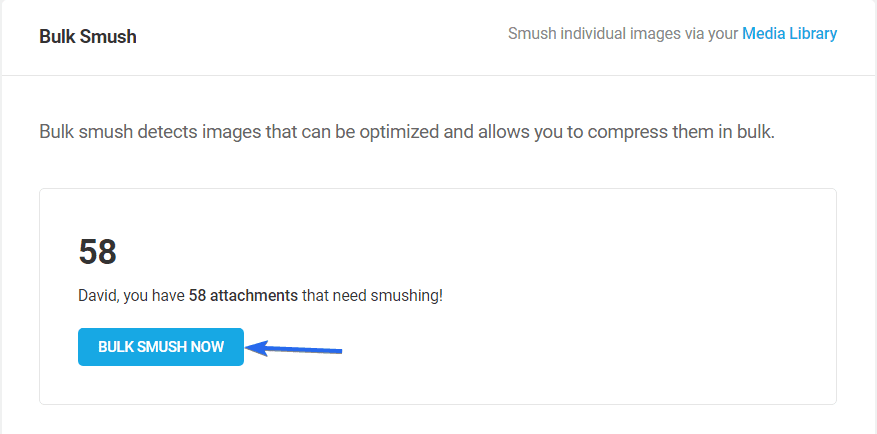 ปรับภาพให้เหมาะสมโดยคลิกที่ปุ่ม Bulk Smush Now