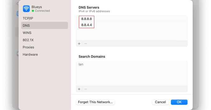 Google의 DNS 서버 주소 추가