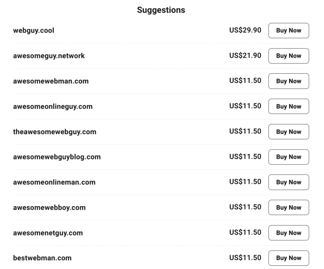Domain yang disarankan.