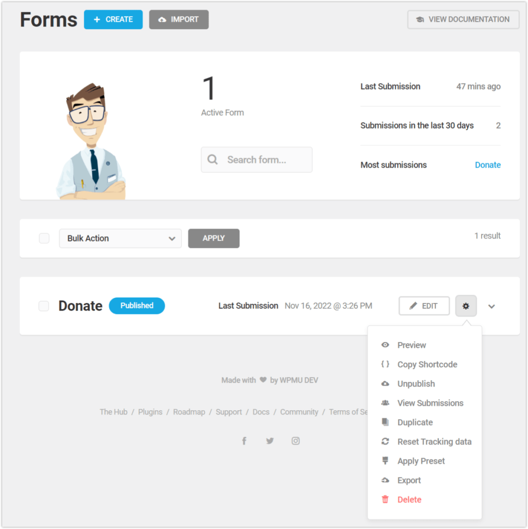 forminator membentuk bagian ringkasan