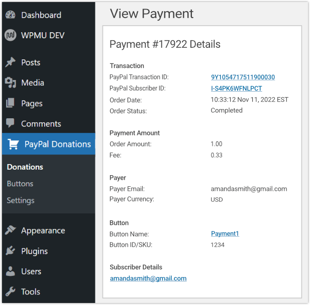Terima Donasi dengan plugin PayPal -- detail donasi