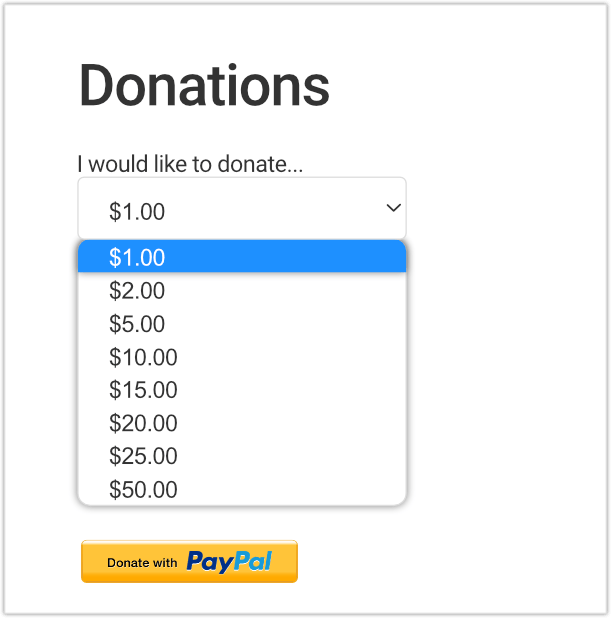Terima Donasi dengan plugin PayPal -- dropdown jumlah formulir