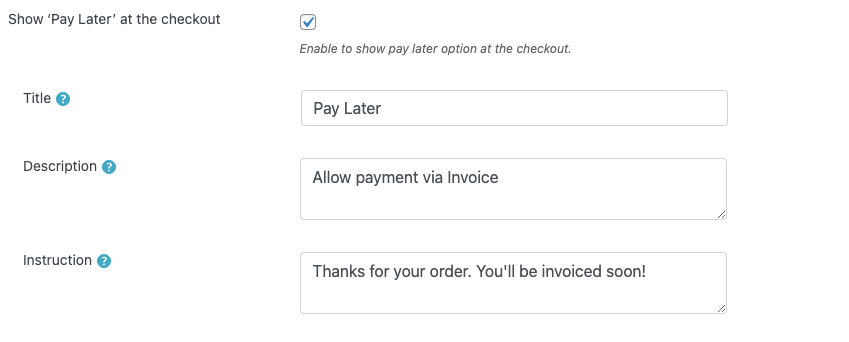 Option Payer plus tard dans le plugin de facture WooCommerce