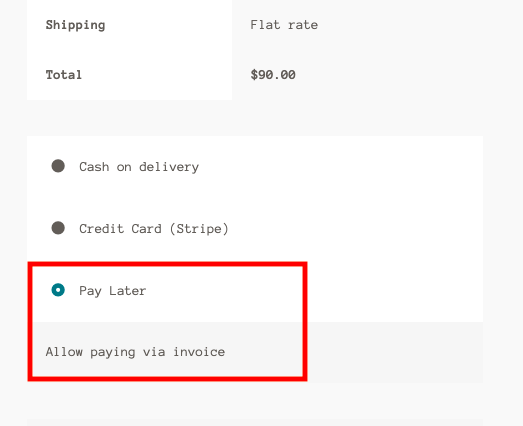 Option Payer plus tard dans la page de paiement WooCommerce