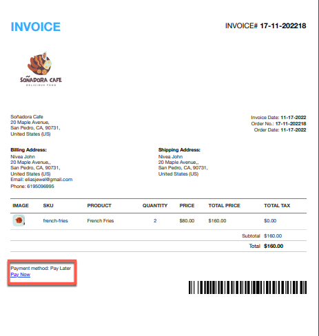 Un exemple de facture avec le lien Payer maintenant