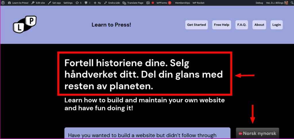 Переведенная веб-страница TranslatePress