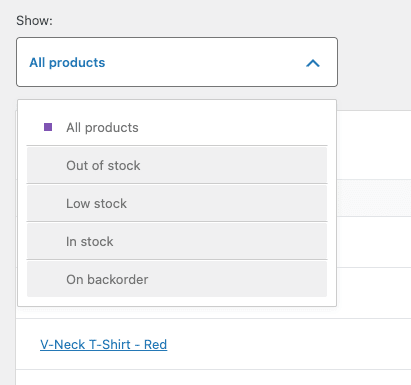 WordPress WooCommerce показывает все продукты вниз по меню