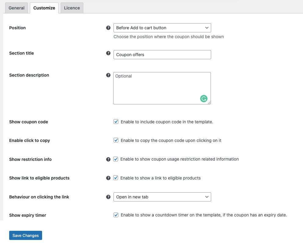 قم بتخصيص قسم قائمة قسائم WooCommerce