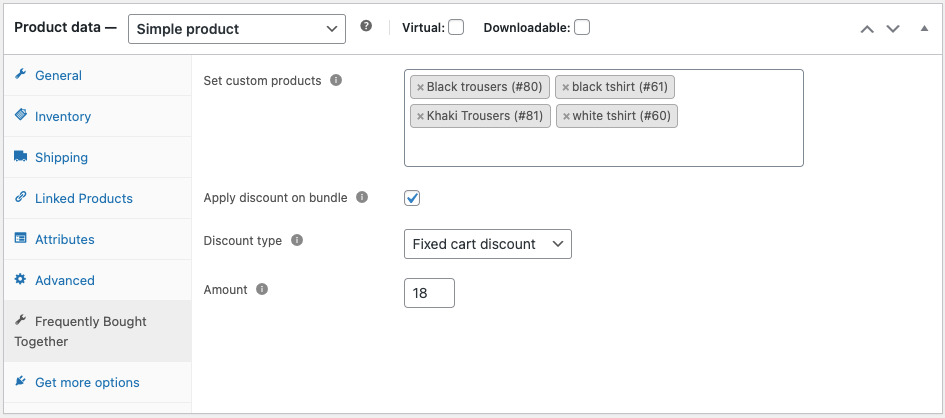 Configurar desconto frequentemente comprado em conjunto