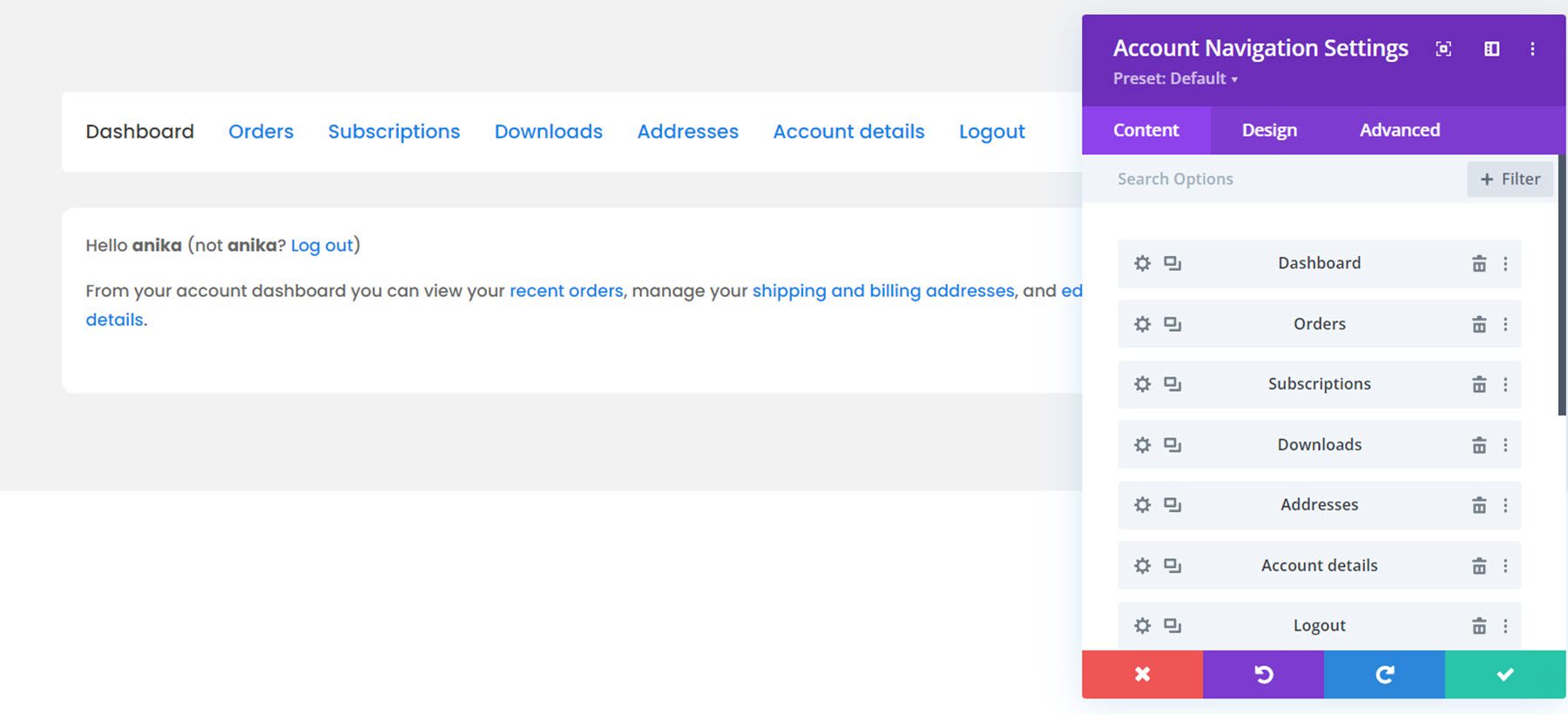 Divi 插件突出顯示 Divi Shop Builder 帳戶導航