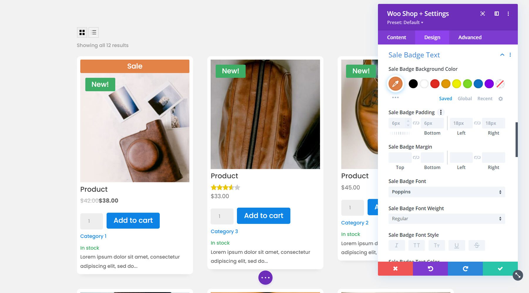 Divi 插件突出顯示 Divi Shop Builder 銷售徽章