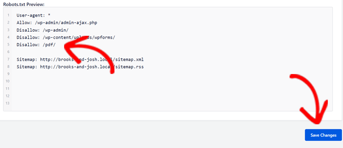 Zone d'aperçu Robots.txt