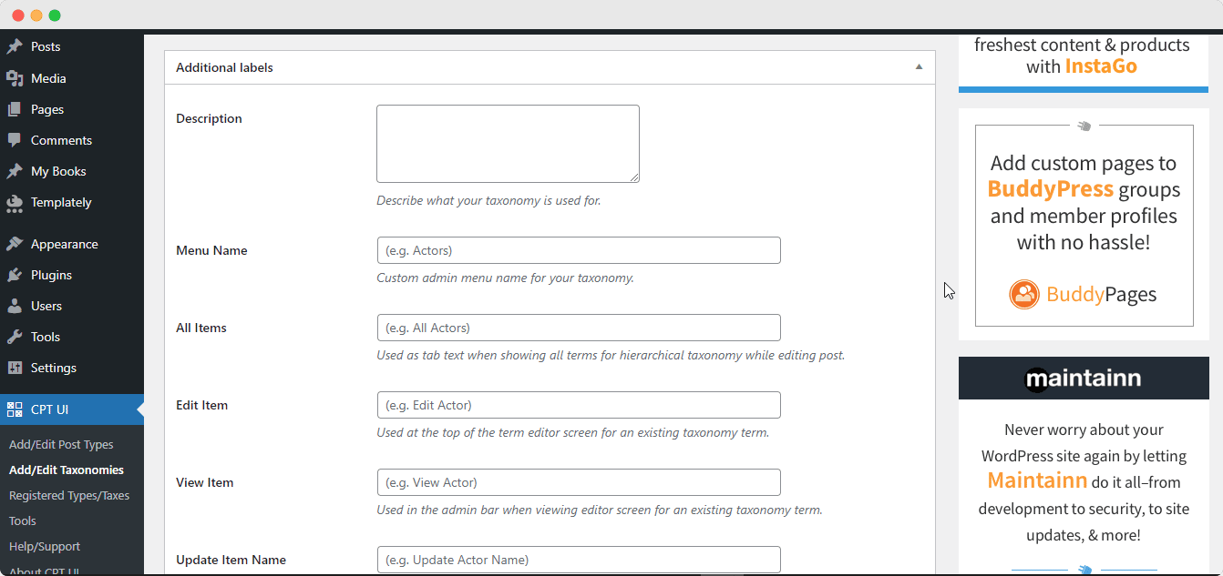 WordPress 사용자 정의 분류 WordPress Custom Taxonomies