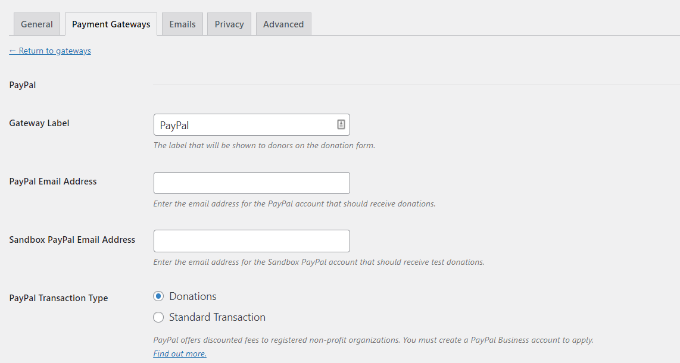 Inserisci i dettagli di PayPal