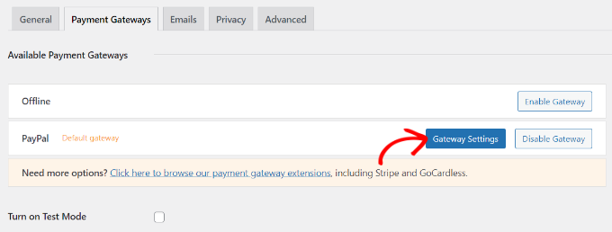 Apri le impostazioni del gateway