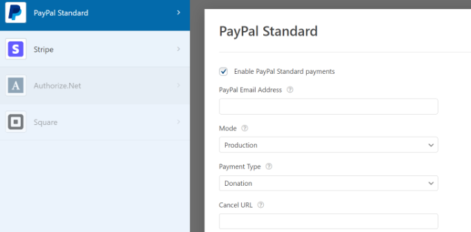 Abilita PayPal in WPForms