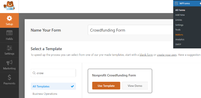 Seleziona il modello di modulo di crowdfunding
