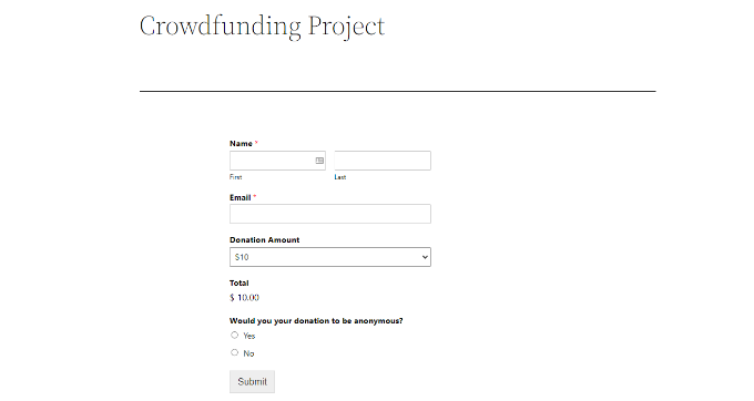 Anteprima del modulo di crowdfunding