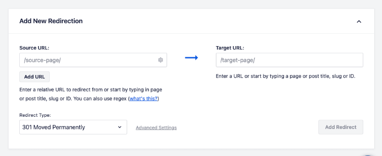 aggiungi un nuovo reindirizzamento - IsItWP - Rilevatore di temi WordPress gratuito add new redirection