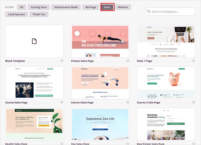 templatespage de vânzări - SeedProd sales page templates