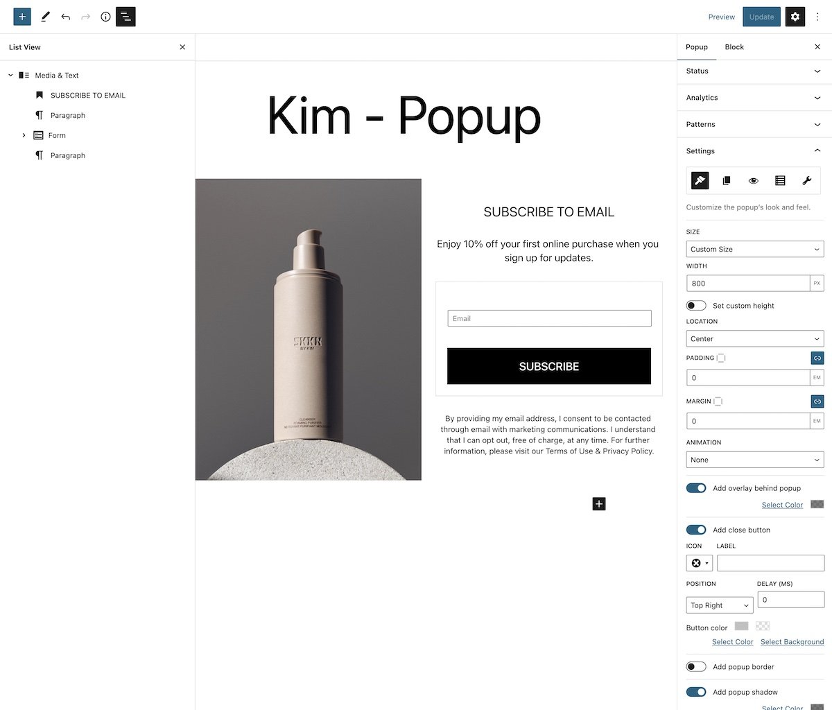 Creare il popup come quello mostrato sul sito web di Kim Kardashian
