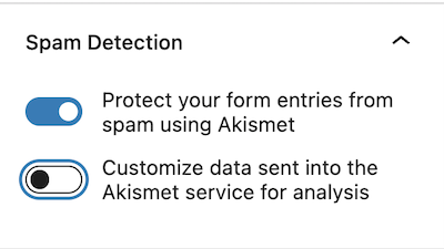 Indicazione del rilevamento dello spam in Nelio Forms