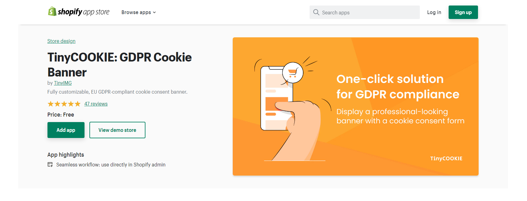 TinyCookie Banner - App cookie di Shopify
