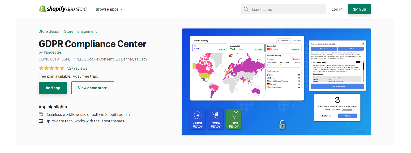 Centro conformità GDPR - App cookie di Shopify