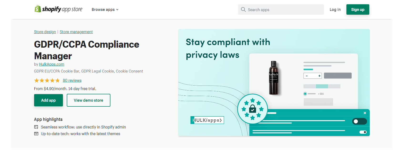 Gestore GDPR - App cookie di Shopify