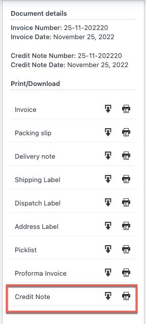 WooCommerce에서 크레딧 메모 인쇄