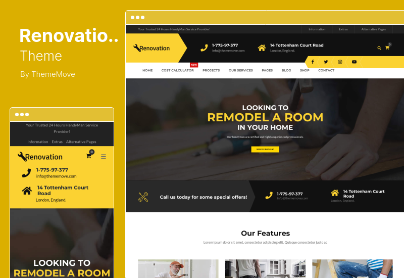 Tema di rinnovamento: servizio di riparazione, tema WordPress Elementor per la manutenzione della casa