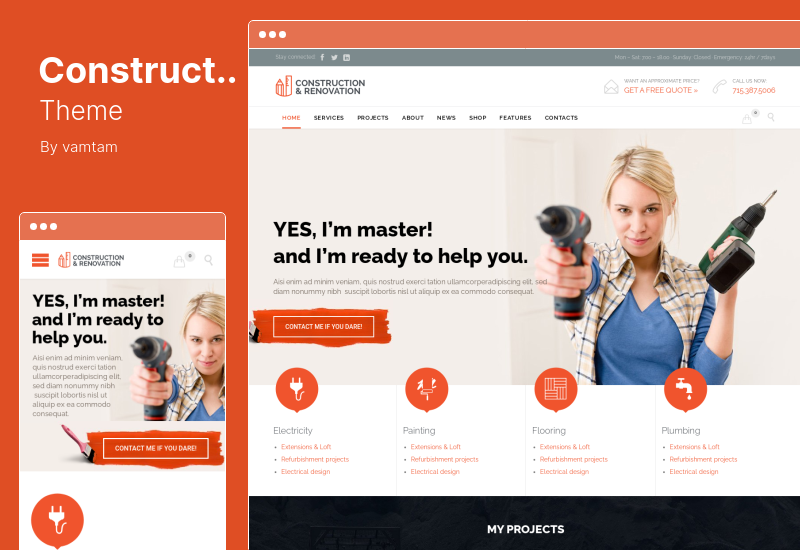 Tema di costruzione - Tema WordPress di costruzione e ristrutturazione