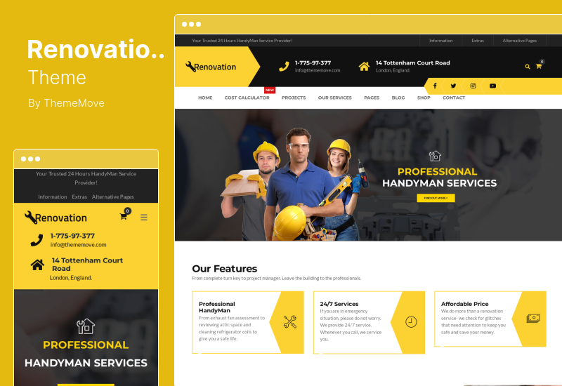 Tema di rinnovamento: servizio di riparazione, tema WordPress Elementor per la manutenzione della casa