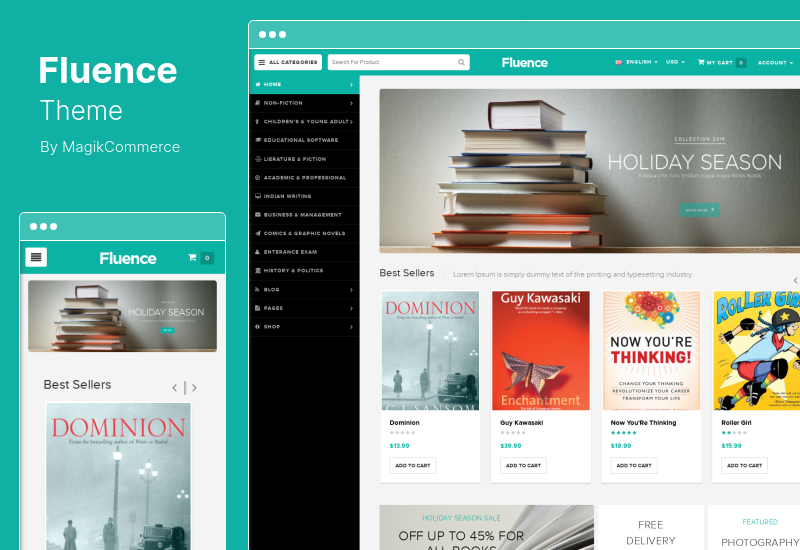 موضوع فلوينس - موضوع متجر كتب متعدد الأغراض مستجيب لـ WooCommerce WordPress