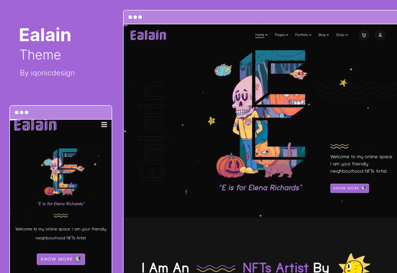 سمة Ealain - سمة ووردبريس لمحفظة الإبداع الرقمي للفنان الرقمي