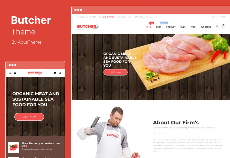 موضوع الجزار - موضوع متجر اللحوم WooCommerce WordPress
