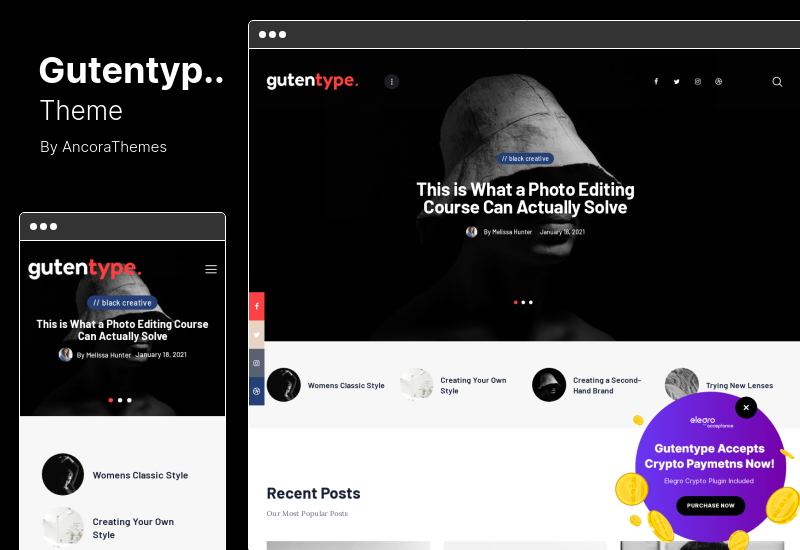 Gutentype 主題 - 使用 Gutenberg 製作的現代個人博客 WordPress 主題
