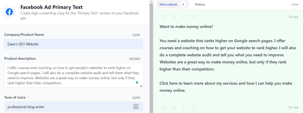 نص إعلان Facebook تم إنشاؤه باستخدام برنامج AI