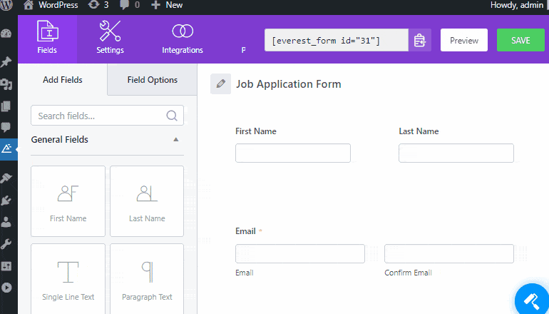 Modulo di domanda di WordPress che utilizza il blocco Everest Forms