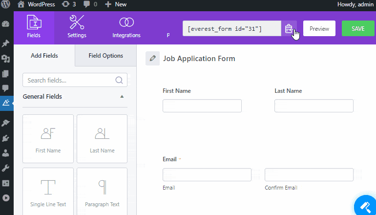 Shortcode del modulo di domanda WordPress GIF
