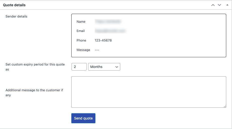 Dettagli quotazione meta box